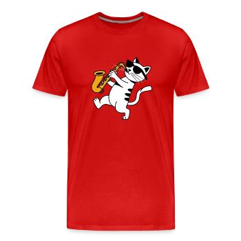 Cat Brass Band Saxophone Sunglasses - Men's Premium Organic T-Shirt - red - Front - Damien (186cm)