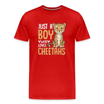 Just a Boy Who Loves Cheetahs - Männer Premium Bio T-Shirt - Rot - Vorne - Damien (186cm)