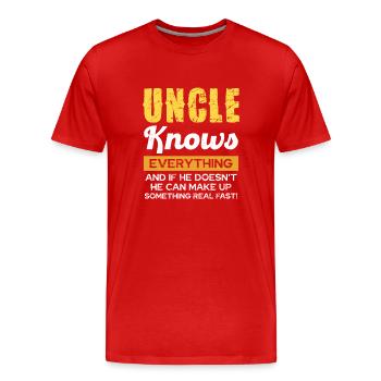 Uncle knows everything and can invent it - Men's Premium Organic T-Shirt - red - Front - Damien (186cm)