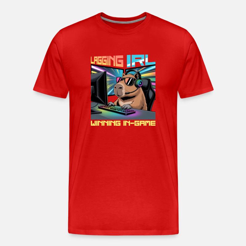 Capybara PC Gamer Gaming - Männer Premium Bio T-Shirt - Rot