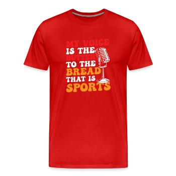 Funny Sports Ansager - Männer Premium Bio T-Shirt - Rot - Vorne - Damien (186cm)