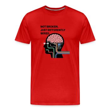 Pas cassé – juste câblé différemment - T-shirt bio Premium Homme - rouge - Devant - Damien (186cm)