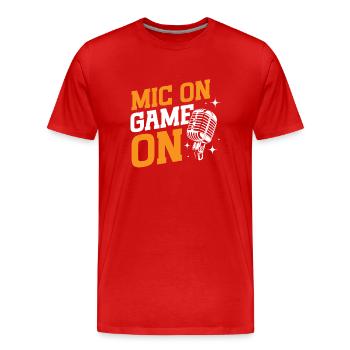 Funny Sports Ansager - Männer Premium Bio T-Shirt - Rot - Vorne - Damien (186cm)