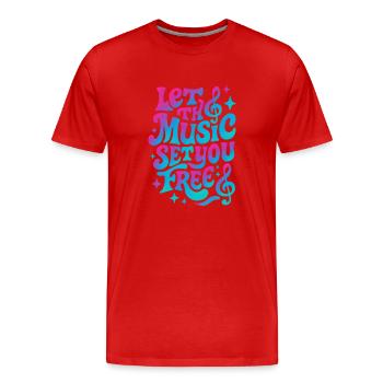 Lassen Sie sich von der Musik befreien, Retro Vibes - Männer Premium Bio T-Shirt - Rot - Vorne - Damien (186cm)