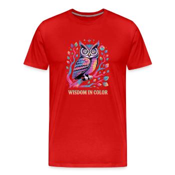 Lebendige Eulenweisheit in der Farbgestaltung - Männer Premium Bio T-Shirt - Rot - Vorne - Damien (186cm)