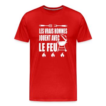 barbecue humour bbq vrais hommes jouent feu drôle - T-shirt bio Premium Homme - rouge - Devant - Damien (186cm)