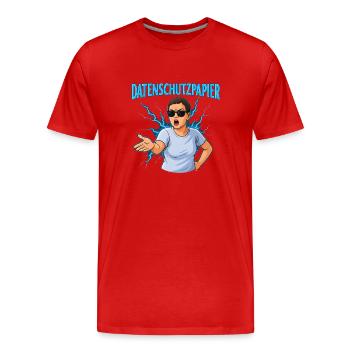 Datenschutzpapier – Satire Design - Männer Premium Bio T-Shirt - Rot - Vorne - Damien (186cm)