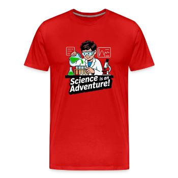 WISSENSCHAFT IST EIN ABENTEUER - Männer Premium Bio T-Shirt - Rot - Vorne - Damien (186cm)