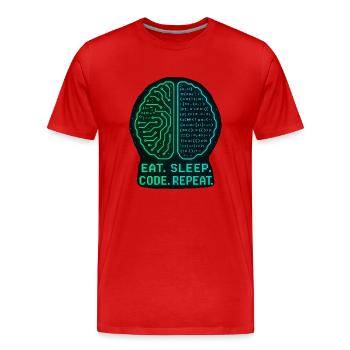 Eat Sleep Code Repeat Geek Design - Männer Premium Bio T-Shirt - Rot - Vorne - Damien (186cm)