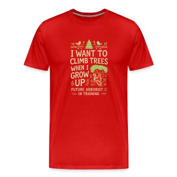 Ich möchte auf Bäume klettern, wenn ich groß bin - Männer Premium Bio T-Shirt - Rot - Vorne - Damien (186cm)