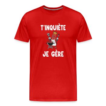 barbecue saucisse t'inquiète je gère humour - T-shirt bio Premium Homme - rouge - Devant - Damien (186cm)