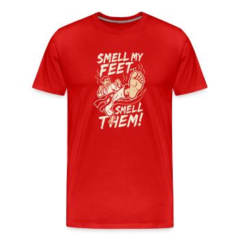 Riechen Sie an meinen Füßen Riechen Sie an ihnen - Männer Premium Bio T-Shirt - Rot - Vorne - Damien (186cm)