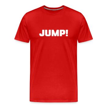 Bold JUMP! Motivational Typography Design Bold - Men's Premium Organic T-Shirt - red - Front - Damien (186cm)