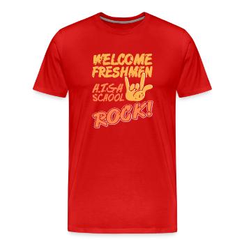 Bienvenue aux étudiants de première année de l’école secondaire Rock Vibes - T-shirt bio Premium Homme - rouge - Devant - Damien (186cm)