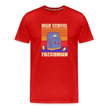 High School Freshman Backpack Cartoon - Männer Premium Bio T-Shirt - Rot - Vorne - Damien (186cm)