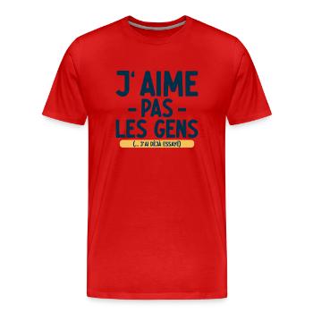 J’aime pas les gens T-shirt drôle français - T-shirt bio Premium Homme - rouge - Devant - Damien (186cm)