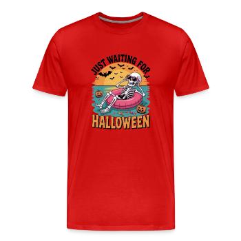 En attendant le squelette d’été d’Halloween dans la piscine - T-shirt bio Premium Homme - rouge - Devant - Damien (186cm)