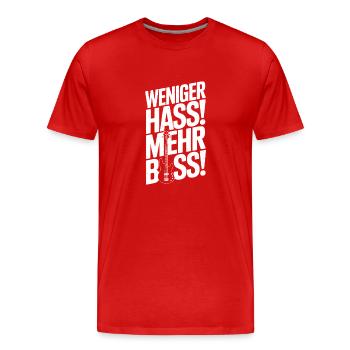 Moins de haine, plus de basses ! - T-shirt bio Premium Homme - rouge - Devant - Damien (186cm)