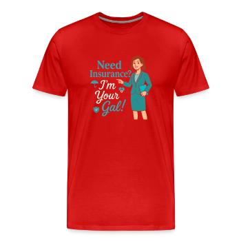 Brauchen Sie eine Versicherung? Ich bin Ihr Mann! - Männer Premium Bio T-Shirt - Rot - Vorne - Damien (186cm)