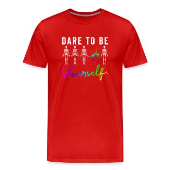 Drapeau arc-en-ciel I Défilé du mois de la fierté LGBT J’ose - T-shirt bio Premium Homme - rouge - Devant - Damien (186cm)