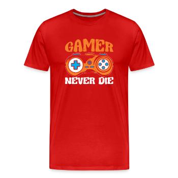 gamer never die - Men's Premium Organic T-Shirt - red - Front - Damien (186cm)