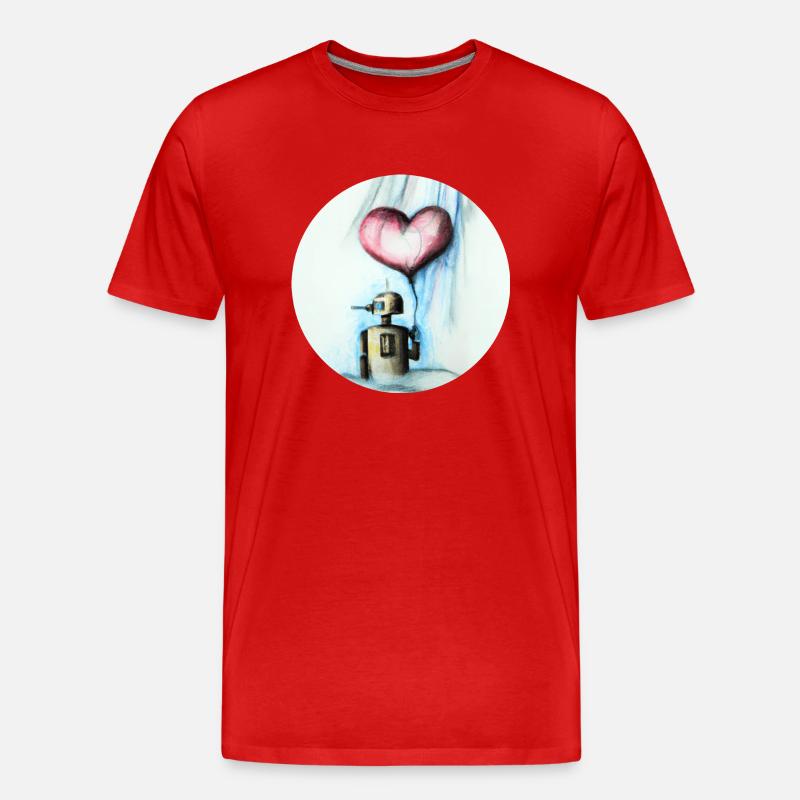 Roboter mit Herzluftballon - Männer Premium Bio T-Shirt - Rot