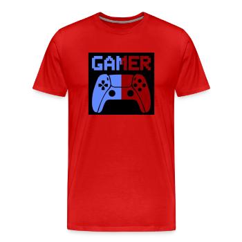 Gamer Controller - Men's Premium Organic T-Shirt - red - Front - Damien (186cm)