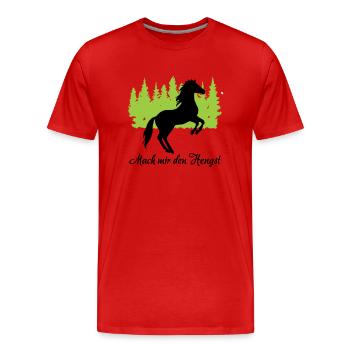 "Mach mir den Hengst: Stolze Männlichkeit" - Männer Premium Bio T-Shirt - Rot - Vorne - Damien (186cm)