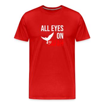 TOUS LES YEUX SONT RIVÉS SUR RAFAH avec la colombe de la paix - T-shirt bio Premium Homme - rouge - Devant - Damien (186cm)