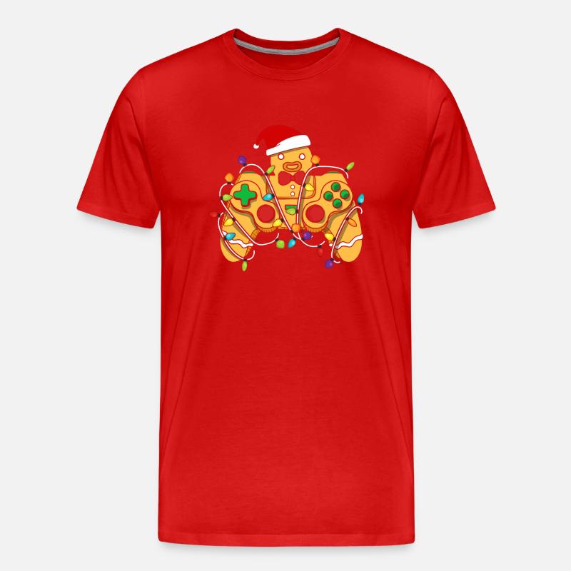 Christmas Gaming Controller Gingerbread - Männer Premium Bio T-Shirt - Rot