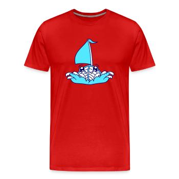 mignon drôle bateau vagues voile visage souriant - T-shirt bio Premium Homme - rouge - Devant - Damien (186cm)