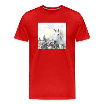 Weißes Pferd in mystischer Landschaft - Männer Premium Bio T-Shirt - Rot - Vorne - Damien (186cm)