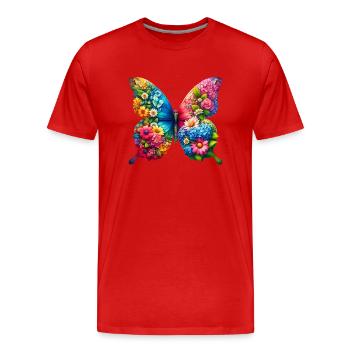 Bunter Schmetterling, von der Natur inspirierte Sommerstimmungen - Männer Premium Bio T-Shirt - Rot - Vorne - Damien (186cm)