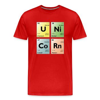 Tableau périodique Unicorn - T-shirt bio Premium Homme - rouge - Devant - Damien (186cm)