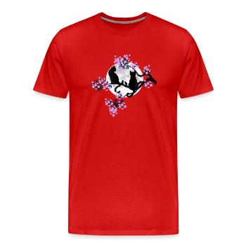 Katzen bei Vollmond im blühenden Kirschbaum - Männer Premium Bio T-Shirt - Rot - Vorne - Damien (186cm)