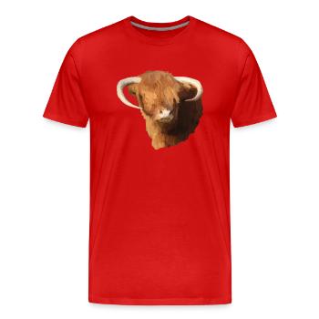 Artwork oil paint scottish highlander - Men's Premium Organic T-Shirt - red - Front - Damien (186cm)