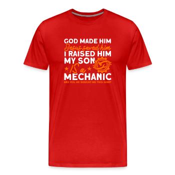 Mein Sohn Vater Mechaniker Vater Familie - Männer Premium Bio T-Shirt - Rot - Vorne - Damien (186cm)