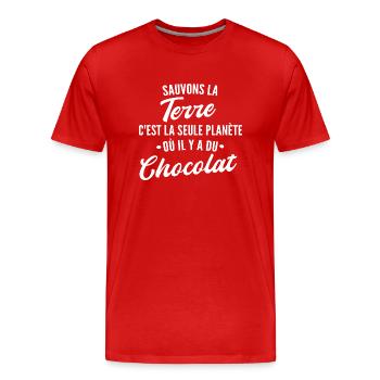 sauvons la terre / cadeau humour chocolat - T-shirt bio Premium Homme - rouge - Devant - Damien (186cm)