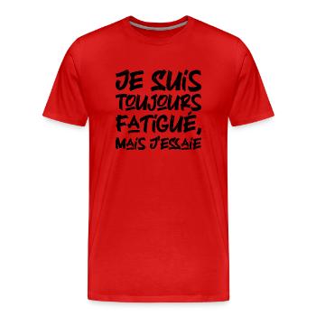 Ich bin immer müde, aber ich versuche es - Männer Premium Bio T-Shirt - Rot - Vorne - Damien (186cm)
