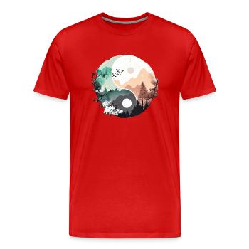 Ying Yang - Montagnes / Plage - T-shirt bio Premium Homme - rouge - Devant - Damien (186cm)