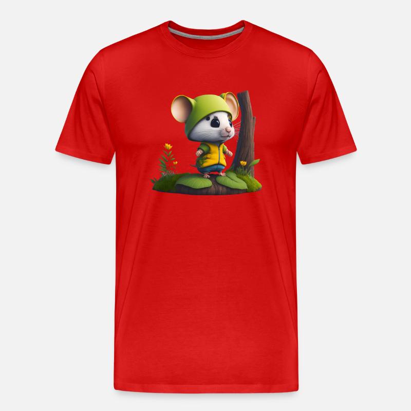 Souris mignonne avec casquette et veste - T-shirt bio Premium Homme - rouge