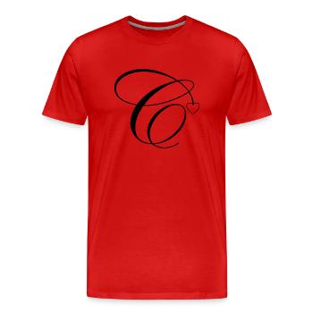 Lettre c calligraphie cœur - T-shirt bio Premium Homme - rouge - Devant - Damien (186cm)