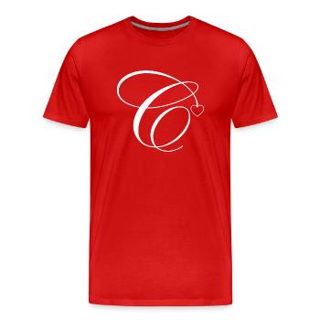 Lettre c calligraphie cœur - T-shirt bio Premium Homme - rouge - Devant - Damien (186cm)