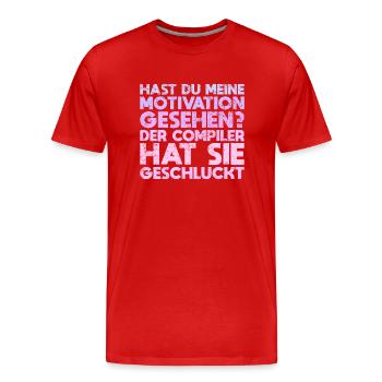 Hast Du Meine Motivation Gesehen? Der... - Männer Premium Bio T-Shirt - Rot - Vorne - Damien (186cm)