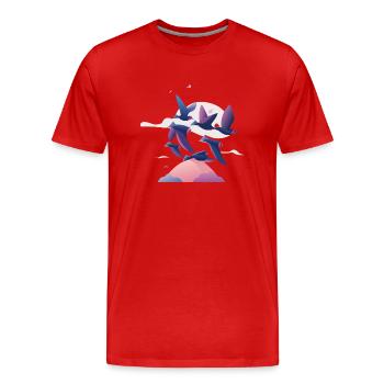 Oiseaux au-dessus des nuages (Collection d’animaux rêveurs) - T-shirt bio Premium Homme - rouge - Devant - Damien (186cm)