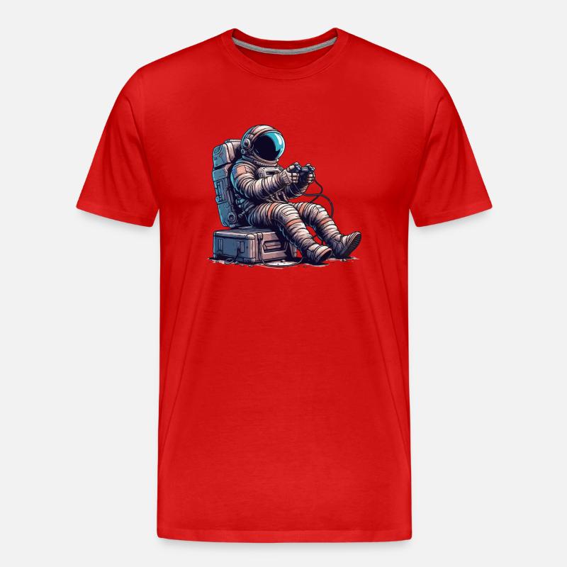 Astronaut Playing Console with Controller - Men's Premium Organic T-Shirt - red