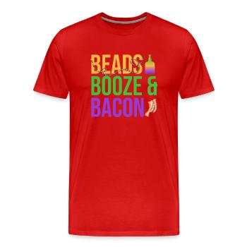 Beads Booze & Bacon Mardi Gras Carnival - Männer Premium Bio T-Shirt - Rot - Vorne - Damien (186cm)