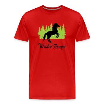 "Wilder Hengst: Kraft und Freiheit vereint" - Männer Premium Bio T-Shirt - Rot - Vorne - Damien (186cm)