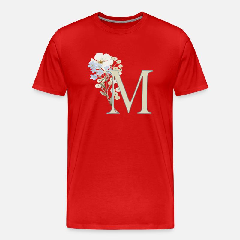 M mit Blumen - Männer Premium Bio T-Shirt - Rot