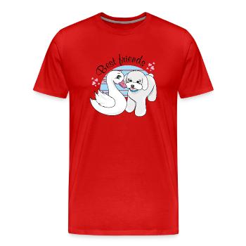 Le mignon bébé cygne et le chiot sont les meilleurs amis - T-shirt bio Premium Homme - rouge - Devant - Damien (186cm)